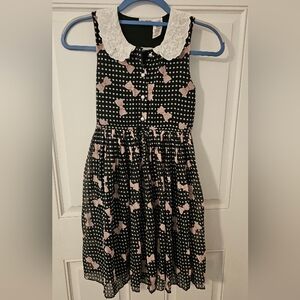 Charming Black and White Polka Dot Dress With Pink Bows Girls Size 7